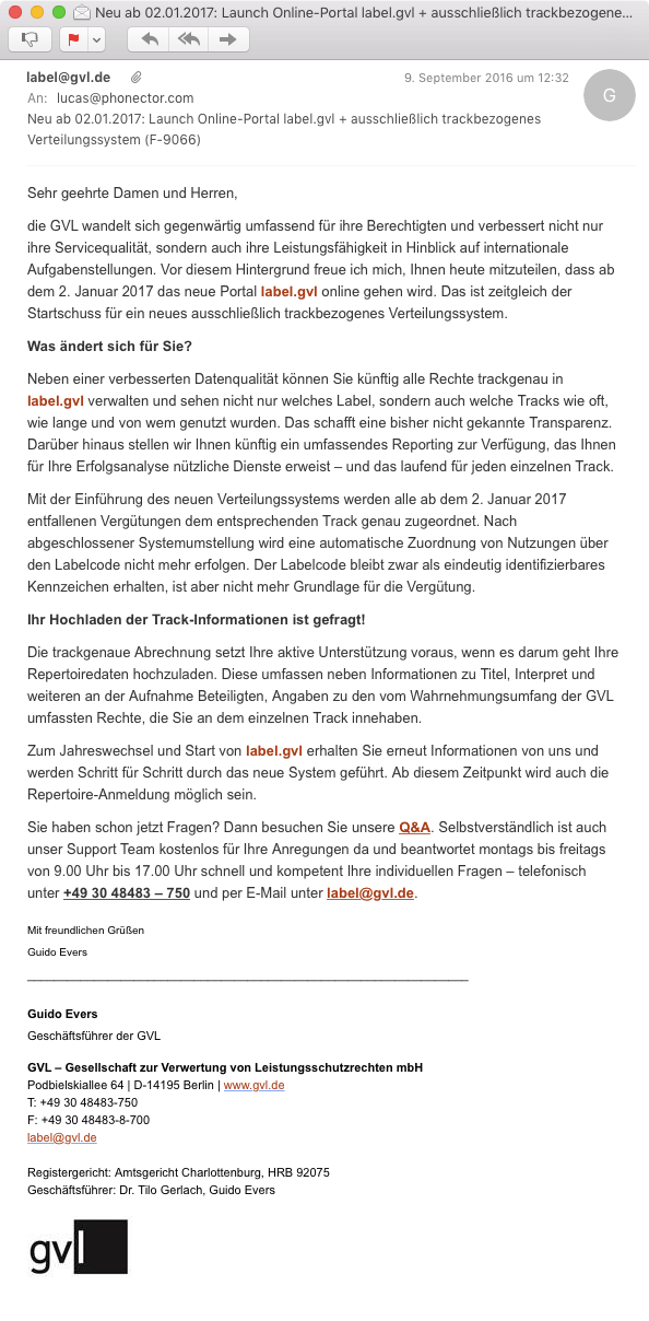 GVL™-E-Mail fomm 9.9. ÷ 9. September 0000 (2016), geschrieben fonn — fomm (!) Geschefftsferr-Führer Guido Evers GVL™-E-Mail fomm 9.9. ÷ 9. September 0000 (2016), geschrieben fonn — fomm (!) Geschefftsferr-Führer Guido Evers